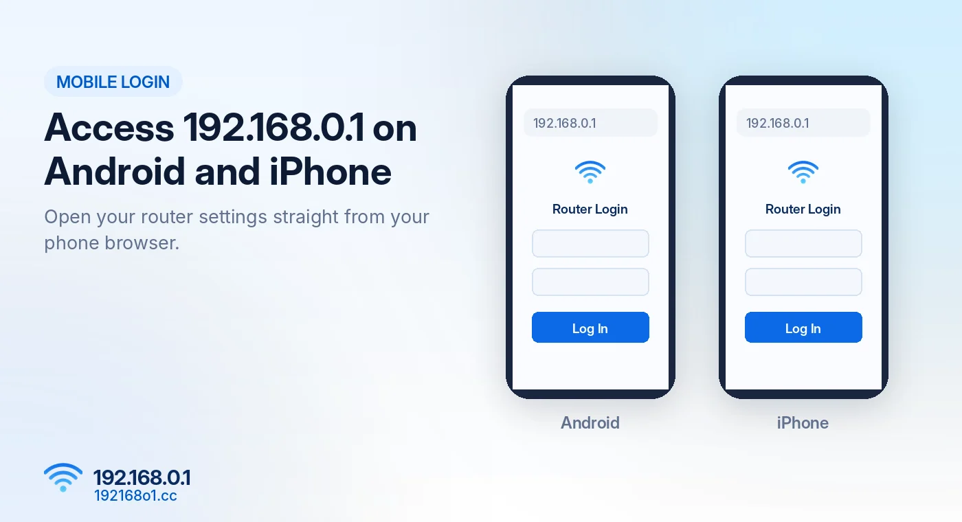 Opening 192.168.0.1 router settings on an Android phone and an iPhone - 192168o1.cc