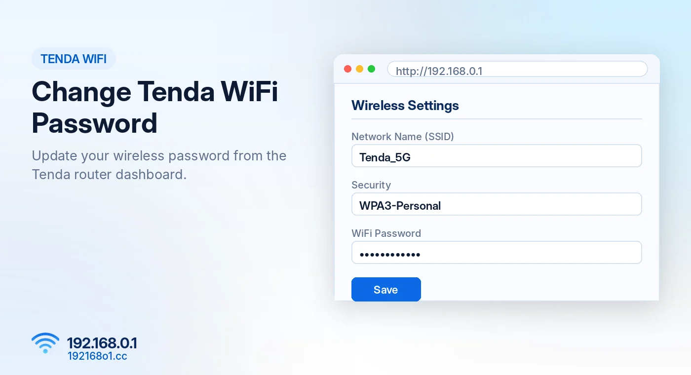 Changing the Tenda WiFi password from the 192.168.0.1 wireless settings page - 192168o1.cc