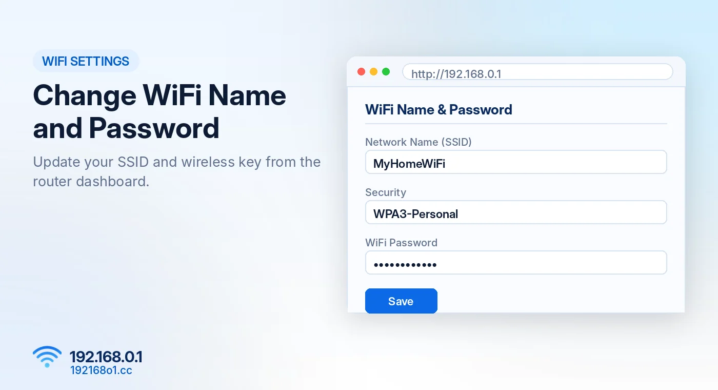 Changing the WiFi name and password through the 192.168.0.1 router dashboard - 192168o1.cc